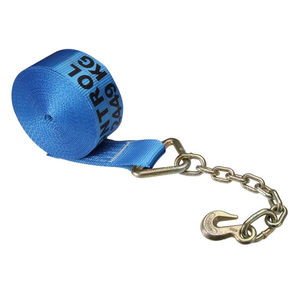 3" x 20' Blue Winch Strap with Chain Extension